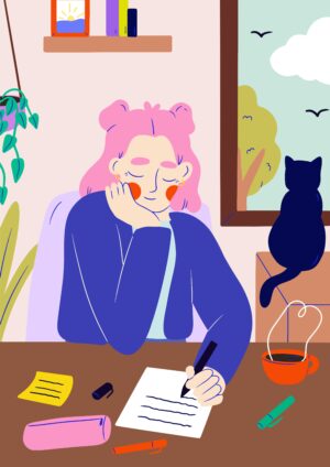 Multi-year journaling: illustration of person writing in journal