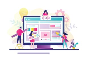 Illustration of people designing a blog.
